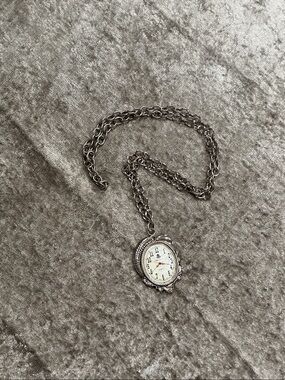 Vintage-Style Silver Pocket Watch Necklace